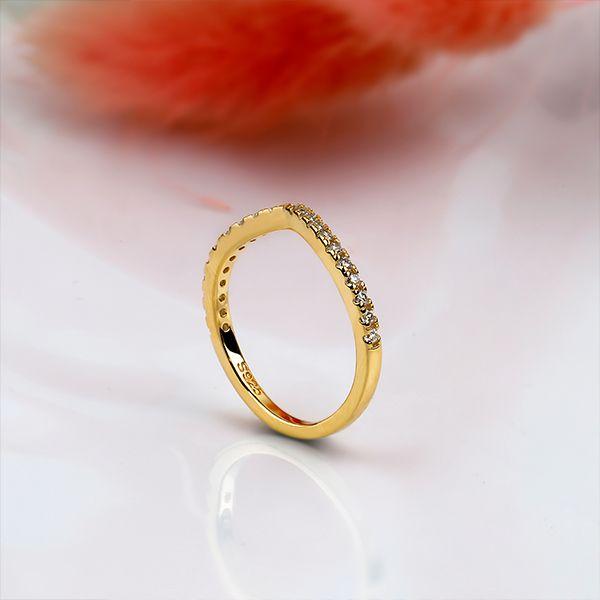 Curved Gold Wedding Band - 18K Gold Plated Sterling Silver Half Eternity Ring