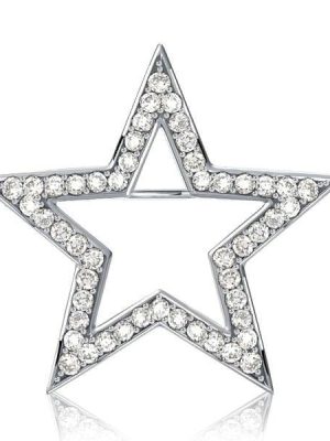 Sterling Silver Star Brooch with White Sapphire Accents for Women