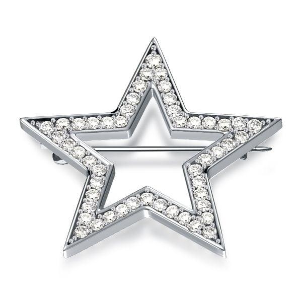 Sterling Silver Star Brooch with White Sapphire Accents for Women