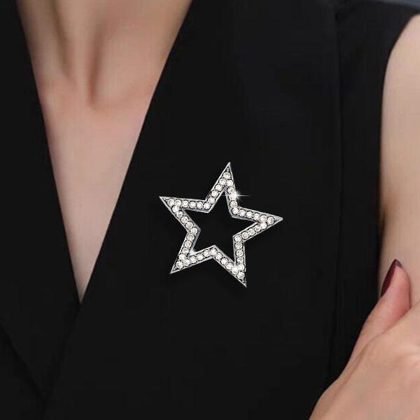 Sterling Silver Star Brooch with White Sapphire Accents for Women