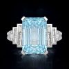 Emerald Cut Aquamarine Engagement Ring in Split Shank 925 Sterling Silver