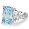 Emerald Cut Aquamarine Engagement Ring in Split Shank 925 Sterling Silver
