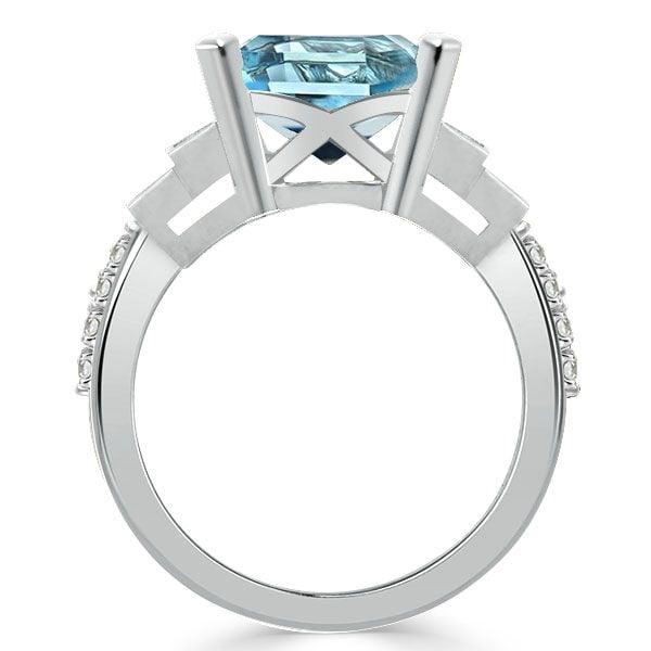 Emerald Cut Aquamarine Engagement Ring in Split Shank 925 Sterling Silver