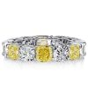 Sterling Silver White & Yellow Topaz Cushion Cut Eternity Wedding Band