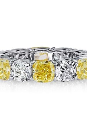 Sterling Silver White & Yellow Topaz Cushion Cut Eternity Wedding Band