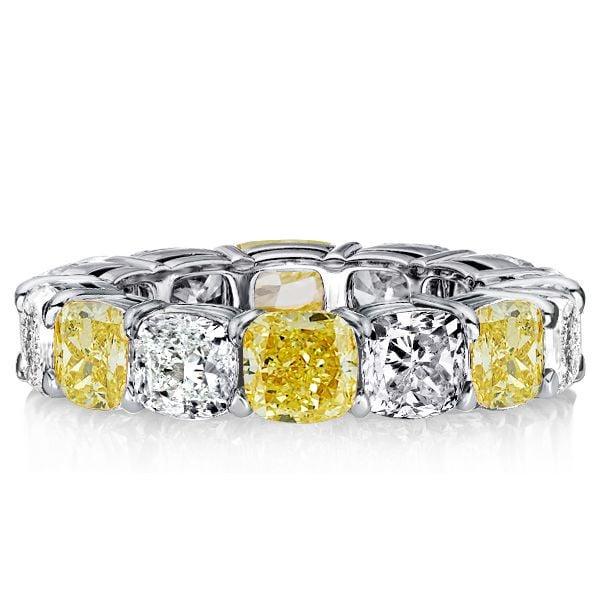 Sterling Silver White & Yellow Topaz Cushion Cut Eternity Wedding Band