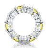 Sterling Silver White & Yellow Topaz Cushion Cut Eternity Wedding Band