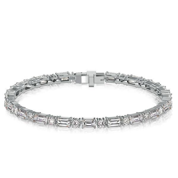 Baguette & Round Cut Sterling Silver Tennis Bracelet - Wedding & Special Occasions