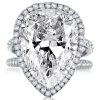 Pear Cut Halo Engagement Ring - Split Shank Sterling Silver
