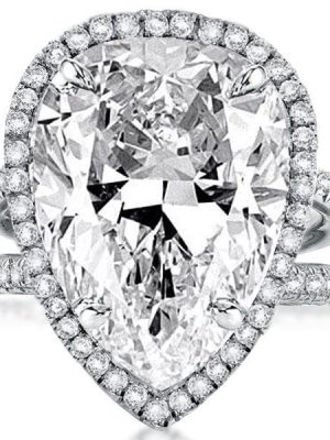 Pear Cut Halo Engagement Ring - Split Shank Sterling Silver