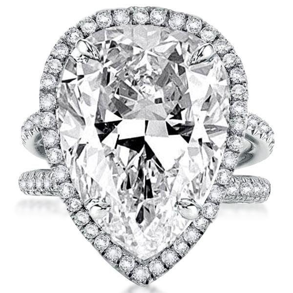 Pear Cut Halo Engagement Ring - Split Shank Sterling Silver