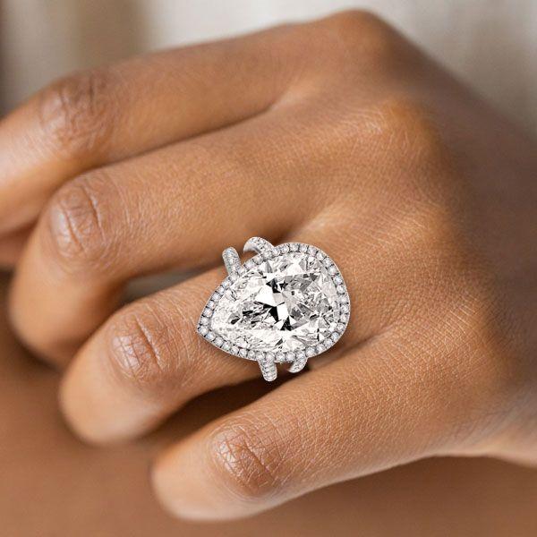 Pear Cut Halo Engagement Ring - Split Shank Sterling Silver