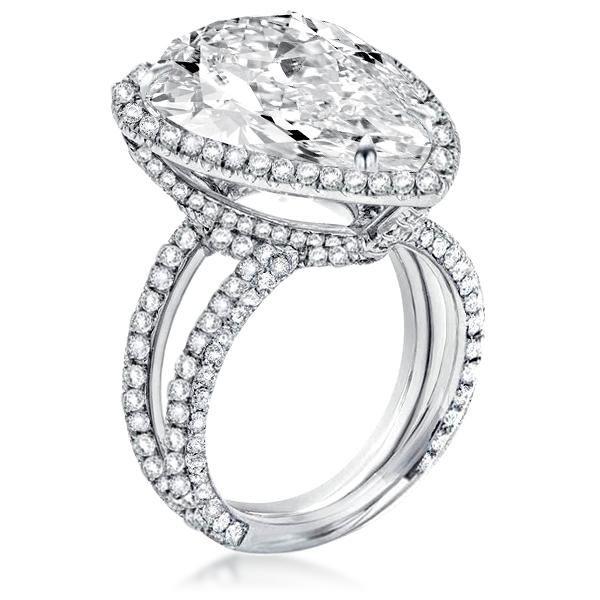 Pear Cut Halo Engagement Ring - Split Shank Sterling Silver