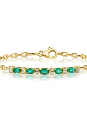 Golden Oval Emerald & Sapphire Chain Bracelet - 18K Gold Plated Sterling Silver