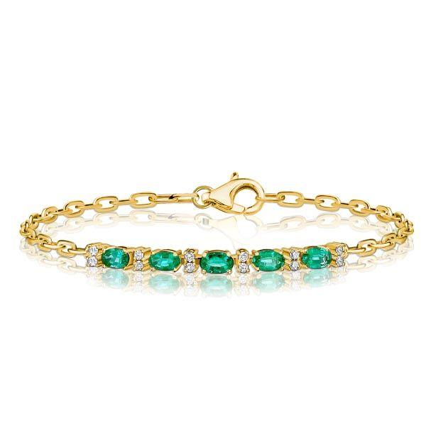 Golden Oval Emerald & Sapphire Chain Bracelet - 18K Gold Plated Sterling Silver