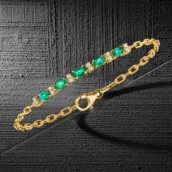 Golden Oval Emerald & Sapphire Chain Bracelet - 18K Gold Plated Sterling Silver