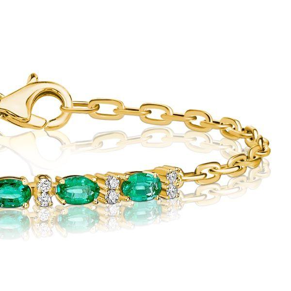 Golden Oval Emerald & Sapphire Chain Bracelet - 18K Gold Plated Sterling Silver