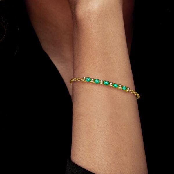 Golden Oval Emerald & Sapphire Chain Bracelet - 18K Gold Plated Sterling Silver