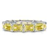 Emerald Cut Yellow Topaz Eternity Band 925 Sterling Silver Wedding Promise Ring