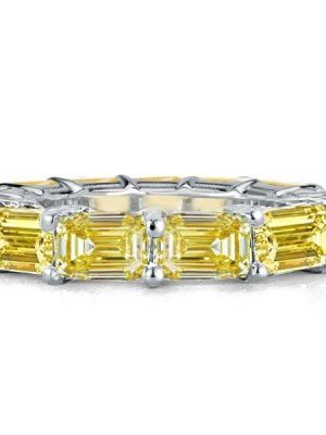 Emerald Cut Yellow Topaz Eternity Band 925 Sterling Silver Wedding Promise Ring