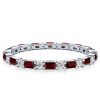 Eternity Thin Garnet Baguette Wedding Band - Sterling Silver Ring
