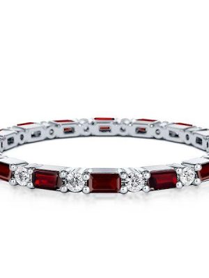 Eternity Thin Garnet Baguette Wedding Band - Sterling Silver Ring