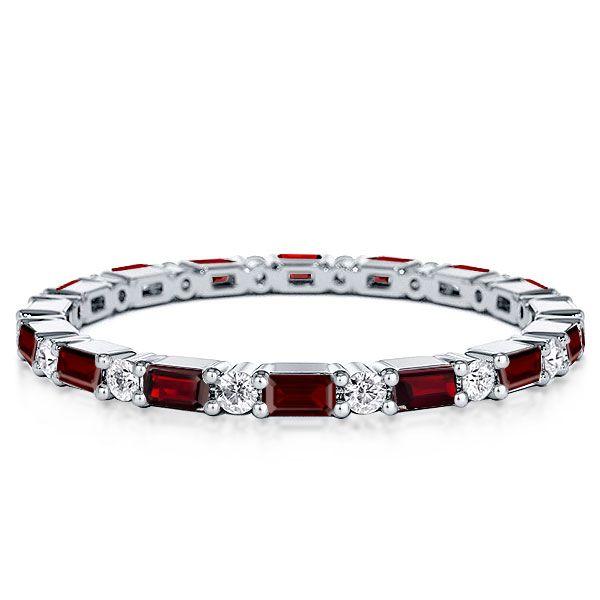 Eternity Thin Garnet Baguette Wedding Band - Sterling Silver Ring