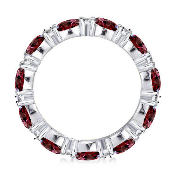 Eternity Thin Garnet Baguette Wedding Band - Sterling Silver Ring