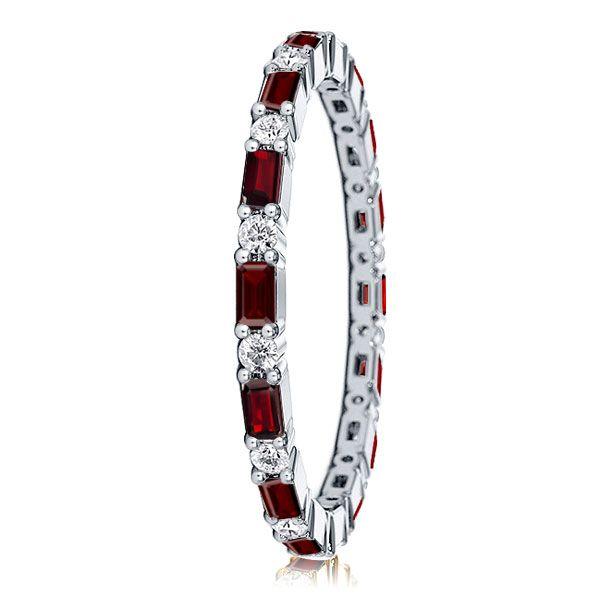 Eternity Thin Garnet Baguette Wedding Band - Sterling Silver Ring