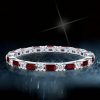 Eternity Thin Garnet Baguette Wedding Band - Sterling Silver Ring
