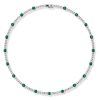 Round Cut Emerald and Sapphire Tennis Necklace in Rhodium-Plated Sterling Silver