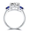 Three Stone Round Cut White and Blue Sapphire Bridal Jewelry Set in Sterling Silver