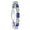 Three Stone Round Cut White and Blue Sapphire Bridal Jewelry Set in Sterling Silver