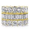 Golden Stackable Ring Set - Triple Row Radiant & Baguette Bands - 18K Gold Plated Sterling Silver