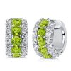 Cushion Cut Peridot & Sterling Silver Hoop Earrings for Women
