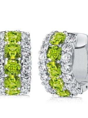 Cushion Cut Peridot & Sterling Silver Hoop Earrings for Women