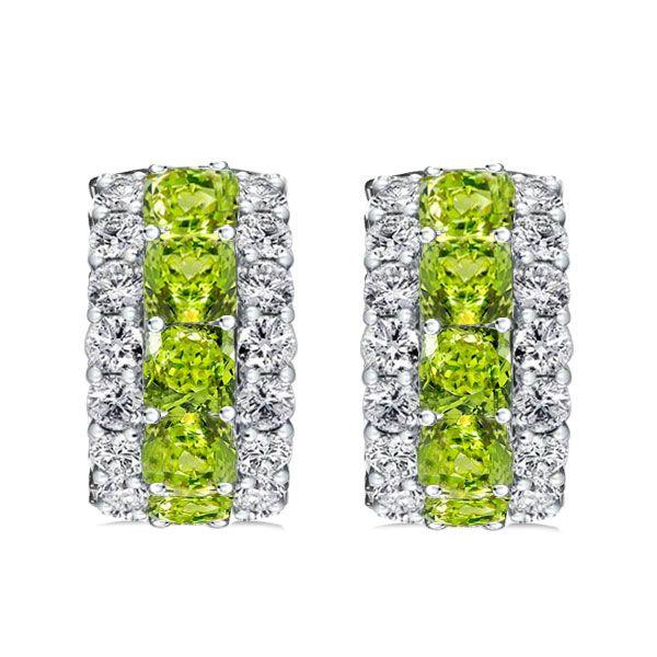 Cushion Cut Peridot & Sterling Silver Hoop Earrings for Women