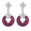 Sterling Silver Drop Earrings with Round Cut Ruby and Sapphire Stones