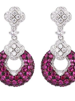 Sterling Silver Drop Earrings with Round Cut Ruby and Sapphire Stones