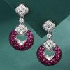 Sterling Silver Drop Earrings with Round Cut Ruby and Sapphire Stones