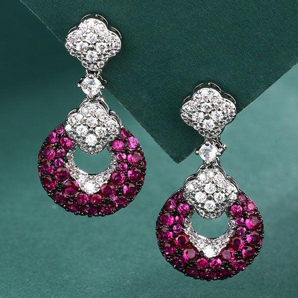 Sterling Silver Drop Earrings with Round Cut Ruby and Sapphire Stones