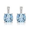 Aquamarine & Sapphire Sterling Silver Necklace and Earring Set - Cushion Cut