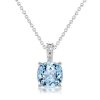 Aquamarine & Sapphire Sterling Silver Necklace and Earring Set - Cushion Cut