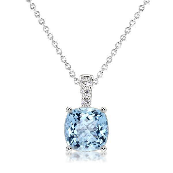 Aquamarine & Sapphire Sterling Silver Necklace and Earring Set - Cushion Cut