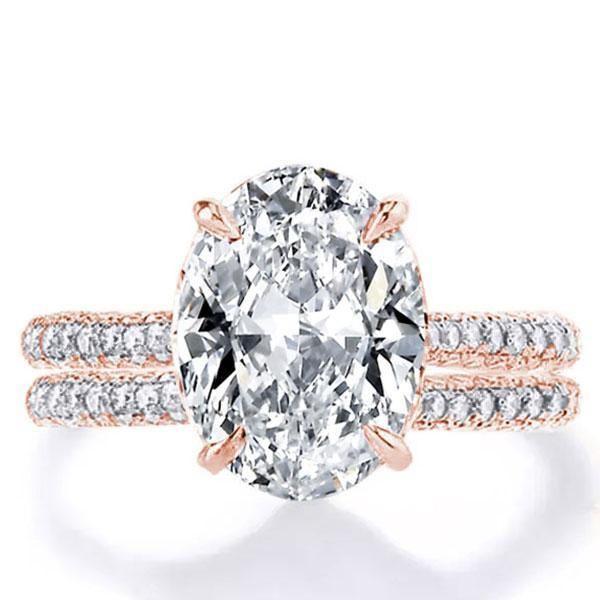 Matching Couple Rings Set: Oval White Sapphire Trio - Sterling Silver & Titanium Wedding Bands
