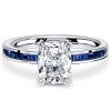 Channel Set Cushion Cut White Sapphire Engagement Ring in Rhodium Plated Sterling Silver