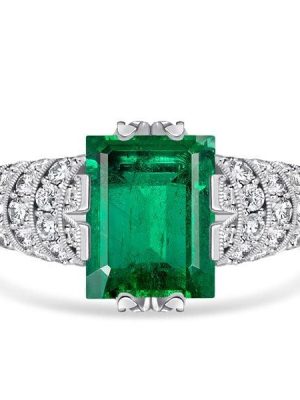 Emerald Green Art Deco Sterling Silver Promise Ring Vintage Style Cocktail Jewelry