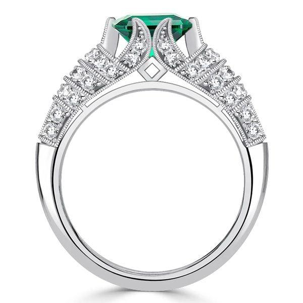 Emerald Green Art Deco Sterling Silver Promise Ring Vintage Style Cocktail Jewelry