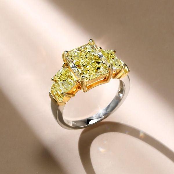 Radiant Yellow Five Stone Engagement Ring in 925 Sterling Silver