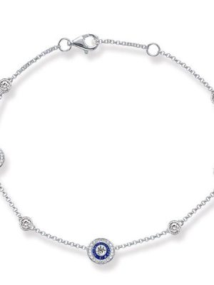 Blue Sapphire & Sterling Silver Vintage Halo Charm Bracelet - Chain Bracelet